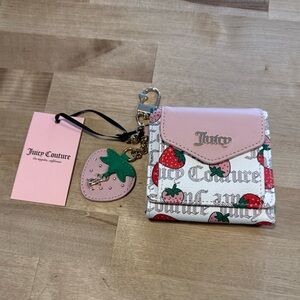 Juicy Couture Pink Strawberry Print Mini Wallet with Charm